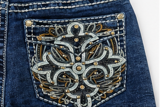 Blue Embroidered Cross Denim Shorts