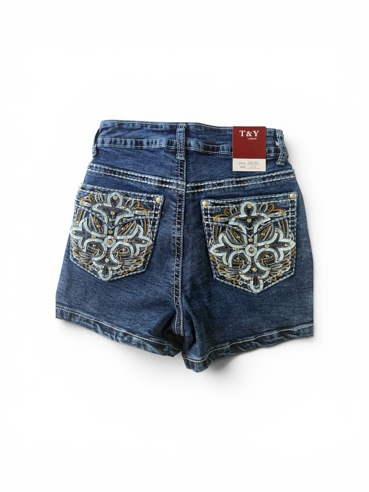 Blue Embroidered Cross Denim Shorts